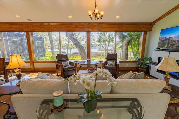 Chandelier, Interior, Living room, Recessed Lighting, Wood Texture Flooring