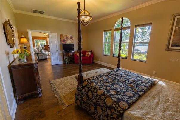 Bedroom, Interior, Pendant Lights, Wood Texture Flooring