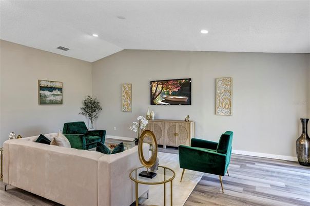 Interior, Living room, Recessed Lighting, Wood Texture Flooring