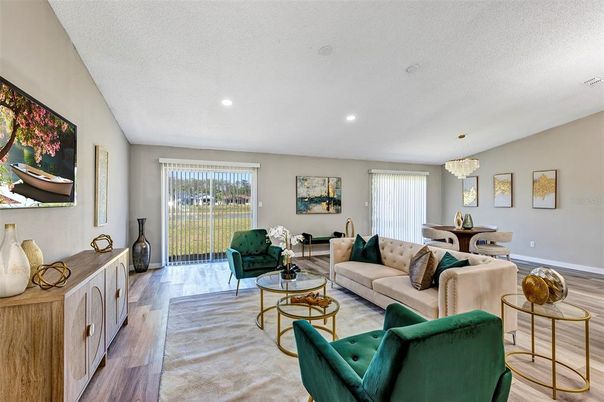 Chandelier, Dining room, Interior, Living room, Recessed Lighting, Wood Texture Flooring