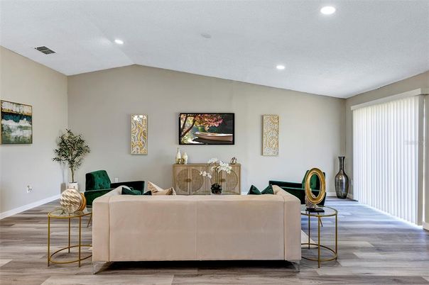 Interior, Living room, Recessed Lighting, Wood Texture Flooring