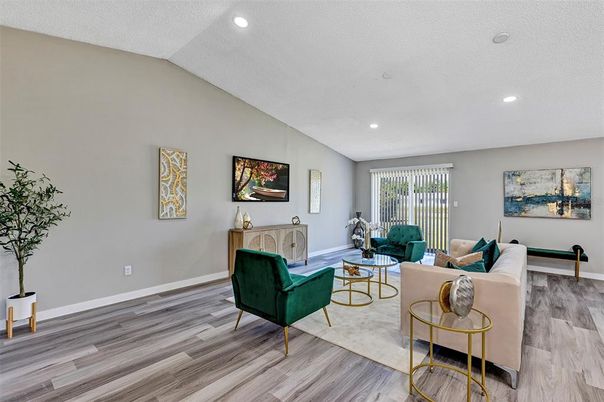 Interior, Living room, Recessed Lighting, Wood Texture Flooring