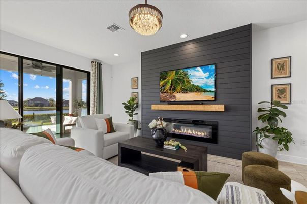 Fireplace, Interior, Living room, Recessed Lighting, Water