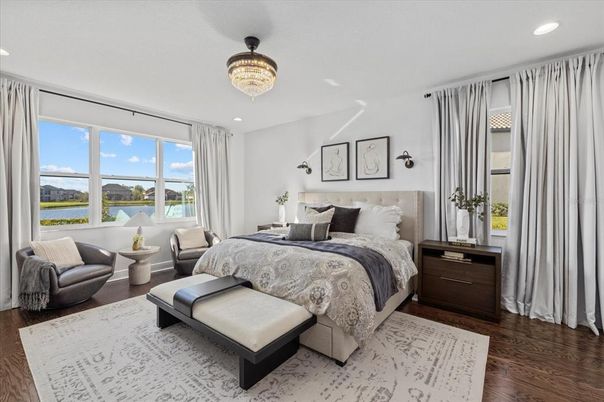 Bedroom, Interior, Recessed Lighting, Water, Wood Texture Flooring