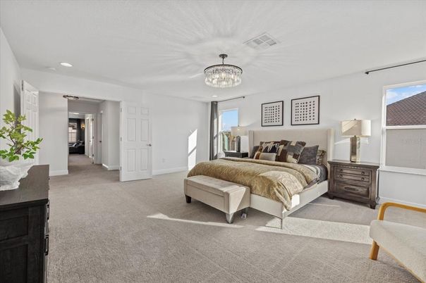 Bedroom, Chandelier, Interior, Recessed Lighting