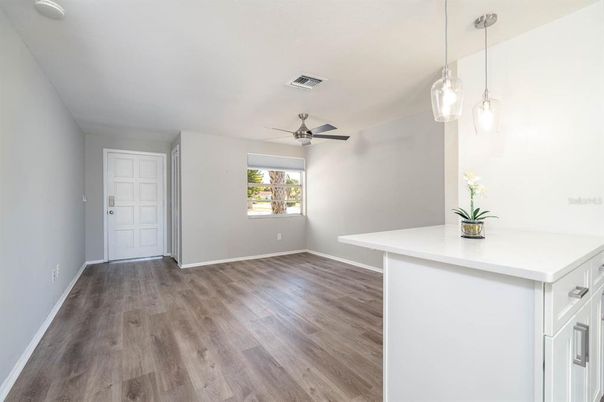 Empty room, Interior, Pendant Lights, Wood Texture Flooring