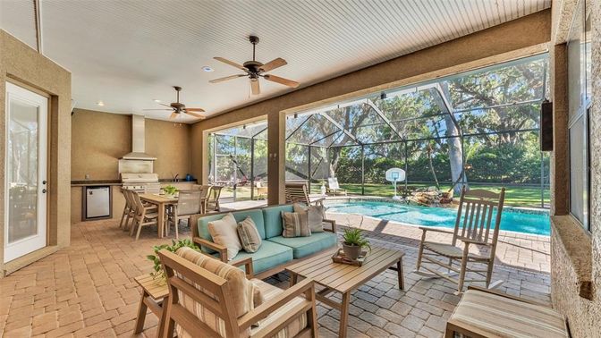 Dining room, Glass Ceilings, Interior, Living room, Pool, Recessed Lighting, Sun Room