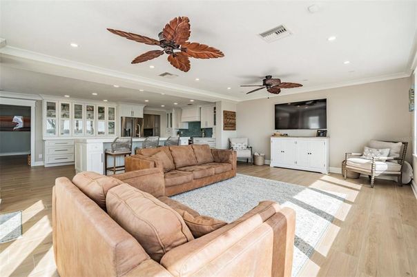 Interior, Kitchen, Living room, Recessed Lighting, Stainless Steel Appliances, Wood Texture Flooring