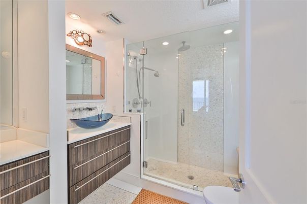 Bathroom, Glass Shower, Interior, Recessed Lighting