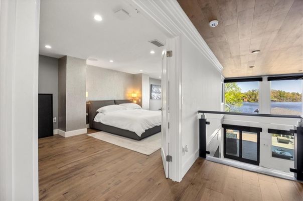 Bedroom, Interior, Recessed Lighting, Water, Wood Texture Flooring