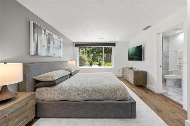 Bathroom, Bedroom, Interior, Marble, Recessed Lighting, Wood Texture Flooring