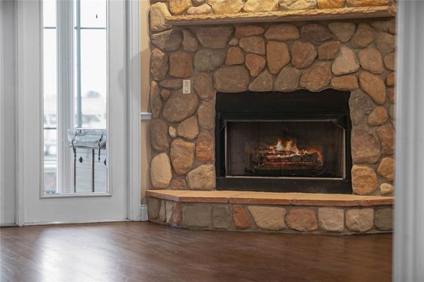 Fireplace, Interior, Stone Walls, Wood Texture Flooring