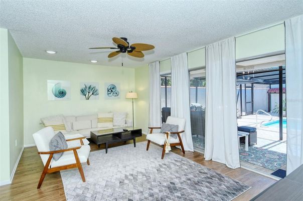 Interior, Living room, Recessed Lighting, Wood Texture Flooring