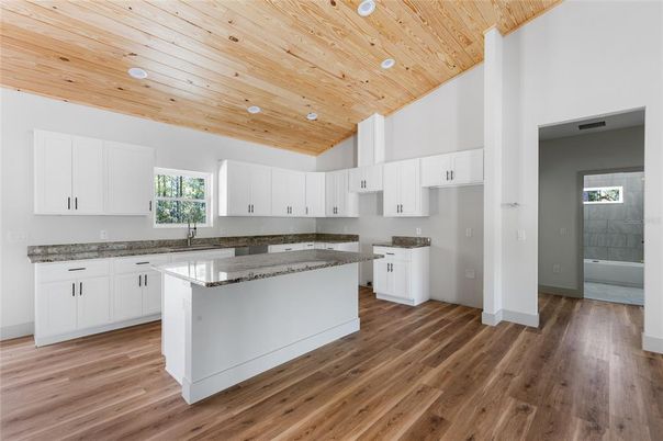 Interior, Kitchen, Recessed Lighting, Wooden Ceilings, Wood Texture Flooring