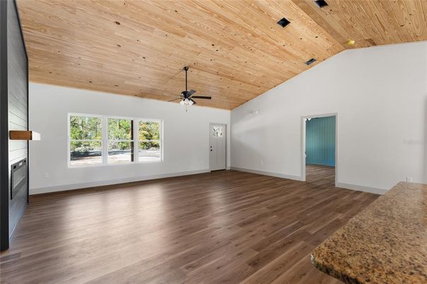 Empty room, Interior, Recessed Lighting, Wooden Ceilings, Wood Texture Flooring
