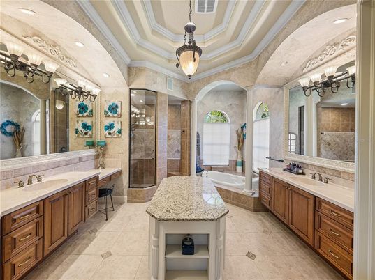 Bathroom, Dual Sink Vanities, Glass Shower, Interior, Recessed Lighting