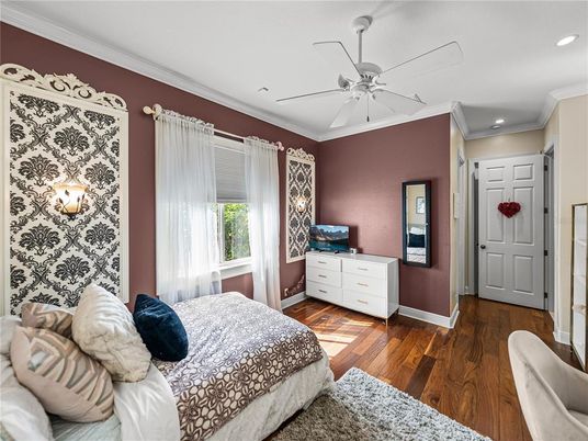 Bedroom, Interior, Recessed Lighting, Wood Texture Flooring