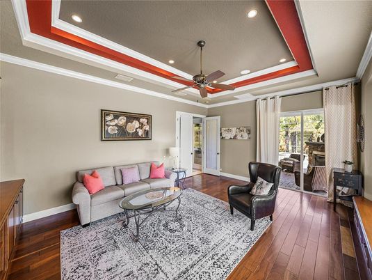 Interior, Living room, Recessed Lighting, Wood Texture Flooring