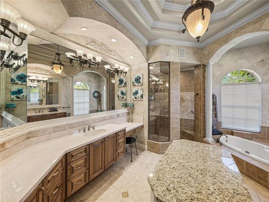 Bathroom, Dual Sink Vanities, Glass Shower, Interior, Recessed Lighting