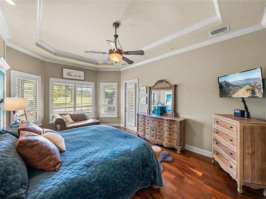 Bedroom, Interior, Recessed Lighting, Wood Texture Flooring