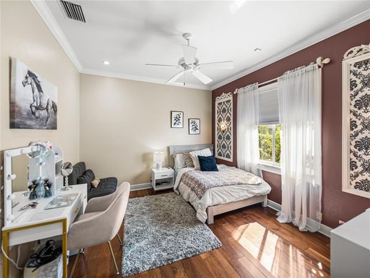 Bedroom, Home Office, Interior, Recessed Lighting, Wood Texture Flooring