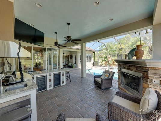 Fireplace, Glass Ceilings, Interior, Pool, Recessed Lighting, Sun Room