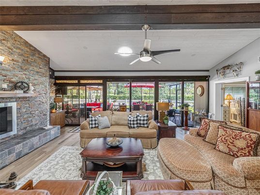 Fireplace, Interior, Living room, Stone Walls, Wooden Beams, Wood Texture Flooring