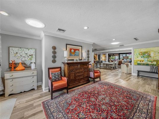 Dining room, Interior, Recessed Lighting, Wood Texture Flooring