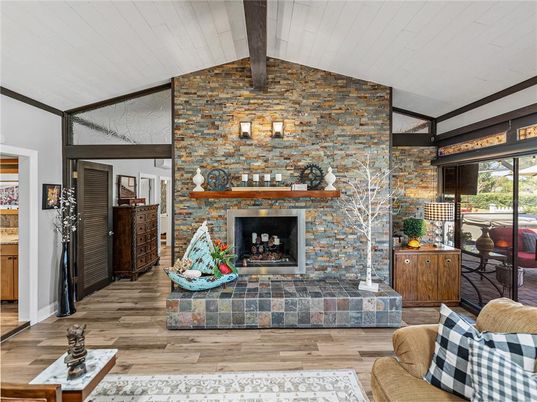 Fireplace, Interior, Stone Walls, Wood Texture Flooring