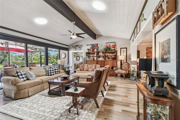 Interior, Living room, Recessed Lighting, Wooden Beams, Wood Texture Flooring