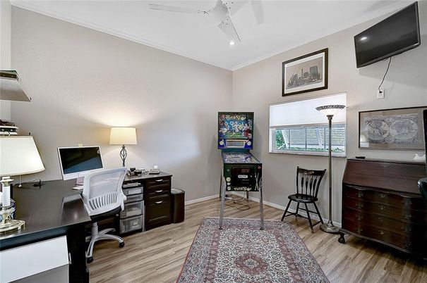 Home Office, Interior, Recessed Lighting, Wood Texture Flooring