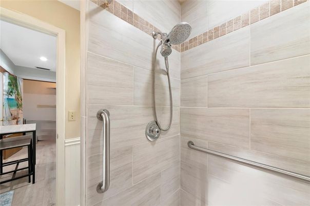 Bathroom, Interior, Recessed Lighting, Wood Texture Flooring