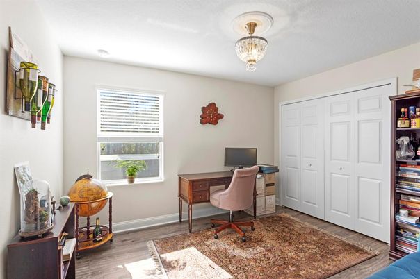 Chandelier, Home Office, Interior, Wood Texture Flooring