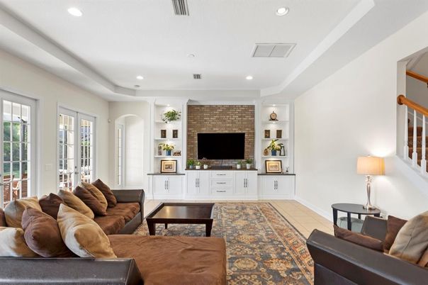 Interior, Living room, Recessed Lighting, Stone Walls