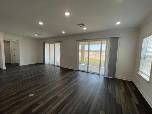 Empty room, Interior, Recessed Lighting, Wood Texture Flooring