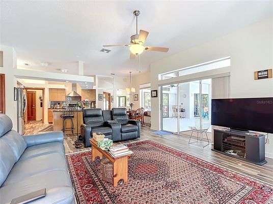 Interior, Kitchen, Living room, Pendant Lights, Recessed Lighting, Stainless Steel Appliances, Wood Texture Flooring
