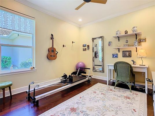 Bedroom, Home Office, Interior, Recessed Lighting, Wood Texture Flooring