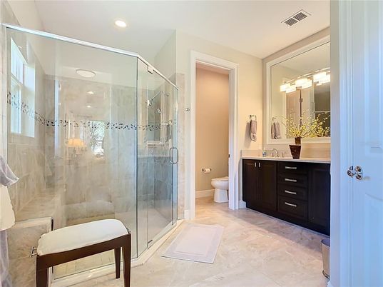Bathroom, Glass Shower, Interior, Recessed Lighting