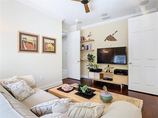 Interior, Living room, Recessed Lighting, Wood Texture Flooring
