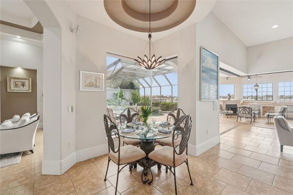 Dining room, Fireplace, Glass Ceilings, Interior, Living room, Pendant Lights, Recessed Lighting, Sun Room