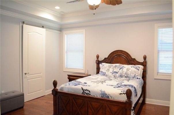 Bedroom, Interior, Recessed Lighting, Wood Texture Flooring