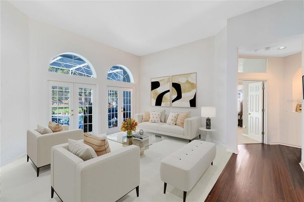 Interior, Living room, Recessed Lighting, Wood Texture Flooring