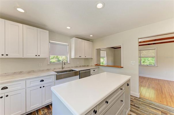 Interior, Kitchen, Recessed Lighting, Wood Texture Flooring