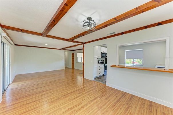 Empty room, Interior, Kitchen, Wooden Beams, Wood Texture Flooring