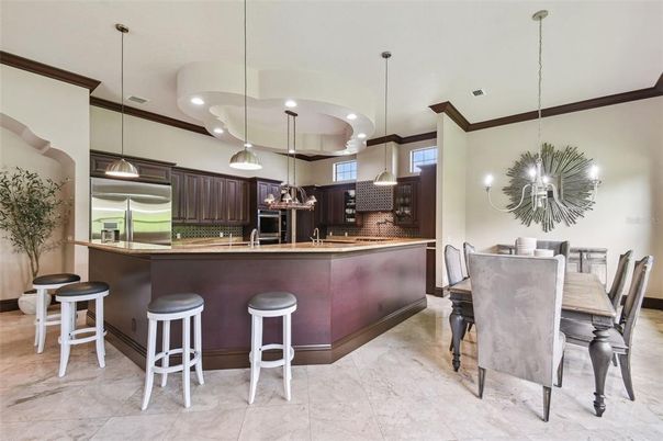 Dining room, Interior, Kitchen, Pendant Lights, Recessed Lighting, Stainless Steel Appliances