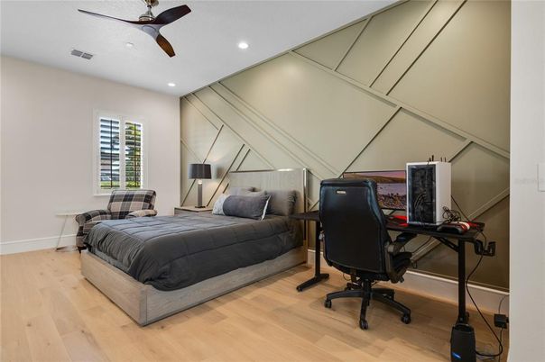 Bedroom, Home Office, Interior, Recessed Lighting, Wood Texture Flooring