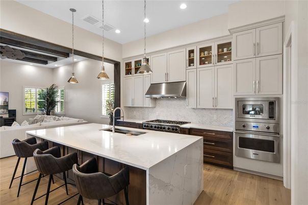Interior, Kitchen, Living room, Pendant Lights, Recessed Lighting, Stainless Steel Appliances, Wood Texture Flooring