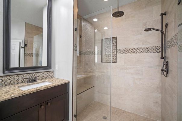 Bathroom, Glass Shower, Interior, Recessed Lighting