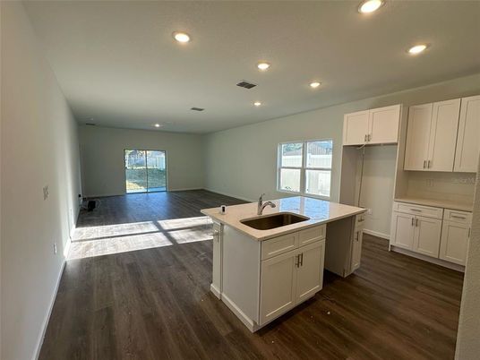Interior, Kitchen, Recessed Lighting, Wood Texture Flooring