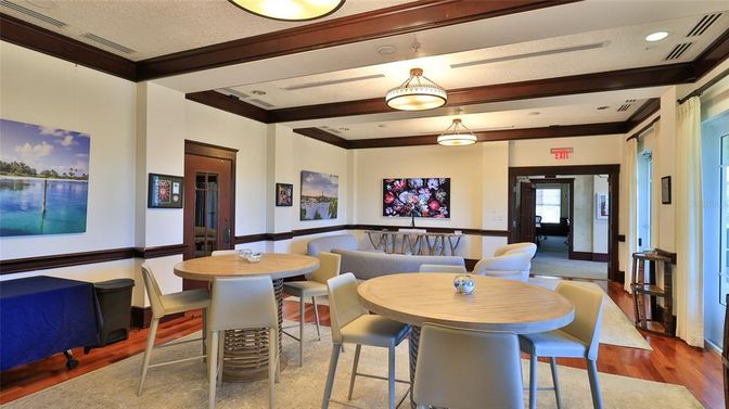 Dining room, Interior, Recessed Lighting, Wooden Beams, Wood Texture Flooring